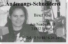 nderungsschneiderei B. Abul * Am Nordwall 18/Deisterpassage * 31832 Springe * Tel: 05041/62629